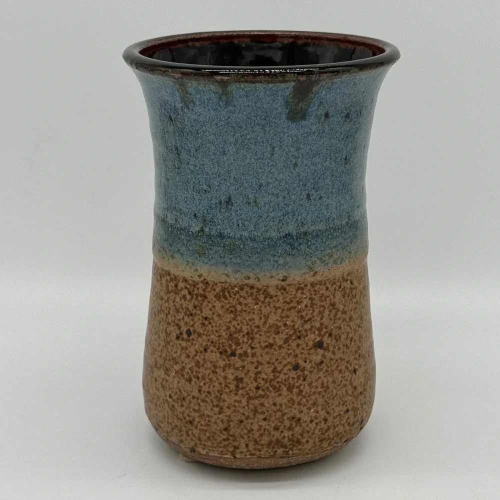 Vintage MARSHALL HYDORN Signed Studio Pottery Blue Drip Glaze Stoneware Vase 7x4